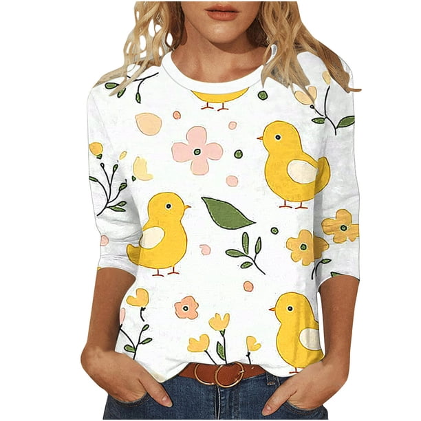 Tops de Cuello Redondo para las Mujeres Impresión de Carnaval 3/4 Manga Blusa Casual Uso Diario