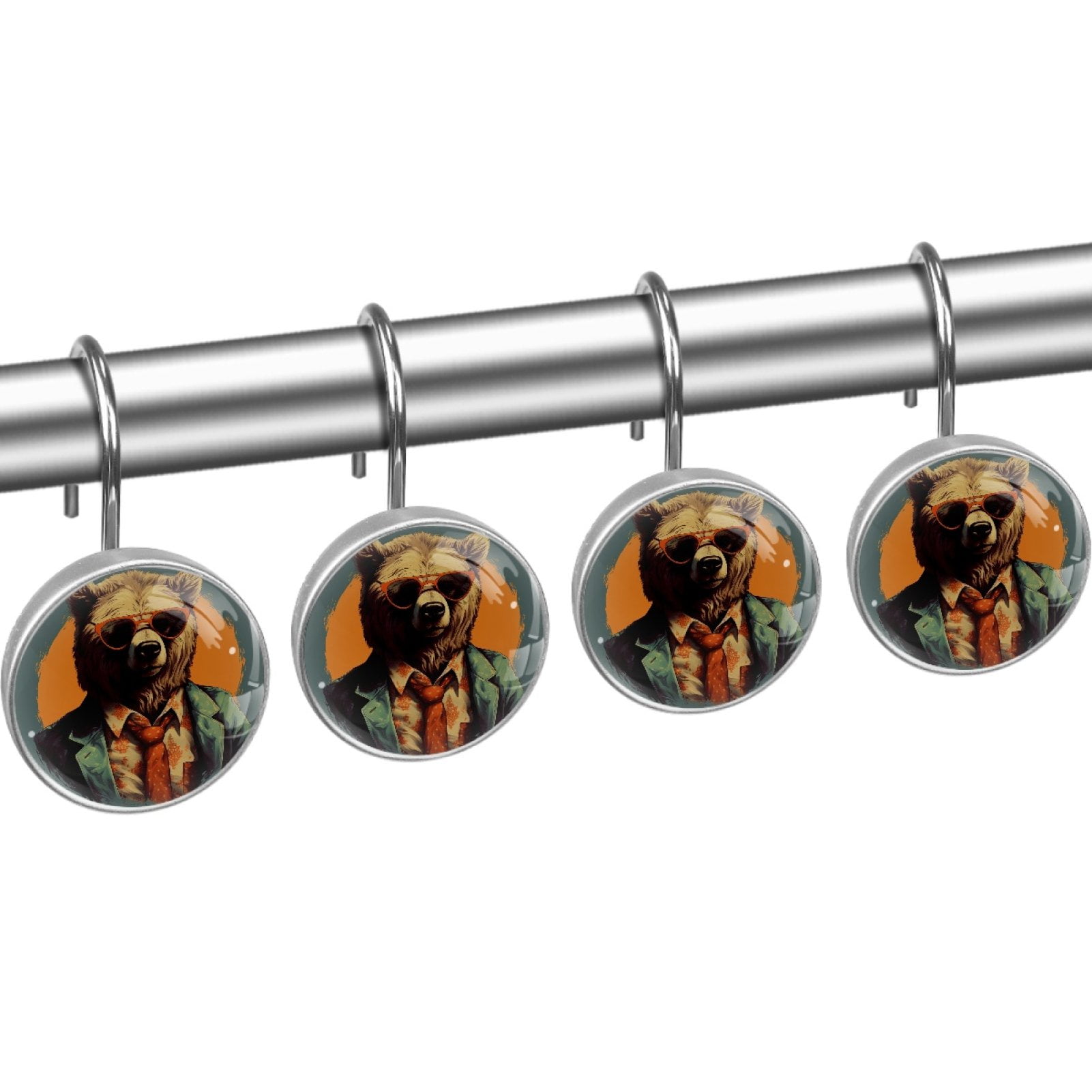 HemaKayy 12 Pcs Decorative Shower Curtain Hooks - Stainless Steel Rings for Bathroom Decor - Easy Glide & Secure Hold - Perfect Decoration for Bathroom Shower Rods - Animal Bear