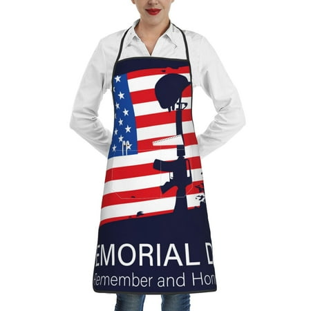

Disketp Memorial Day Kitchen Apron with adjustable Aprons for Women with Pockets Cooking Powder Pink Apron