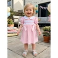 thumbnail image 3 of BemeyourBBs Kids Toddler Baby Girl Birthday Dress Outfit 1 2 3 4 Years Old Birthday Dress Summer Clothes Little Baby Girl Puff Short Sleeve Doll Collar Bow Letter Embroidery Front Bow A-Line Dress, 3 of 9