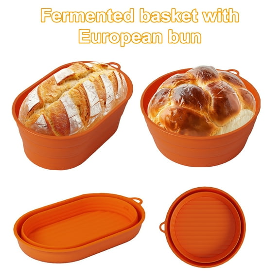 sunsanly Silicone Bread Fermentation Basket Round Oval Dough Proofing Box Oven Safe Collapsible Sourdough Baking Supplies for Home