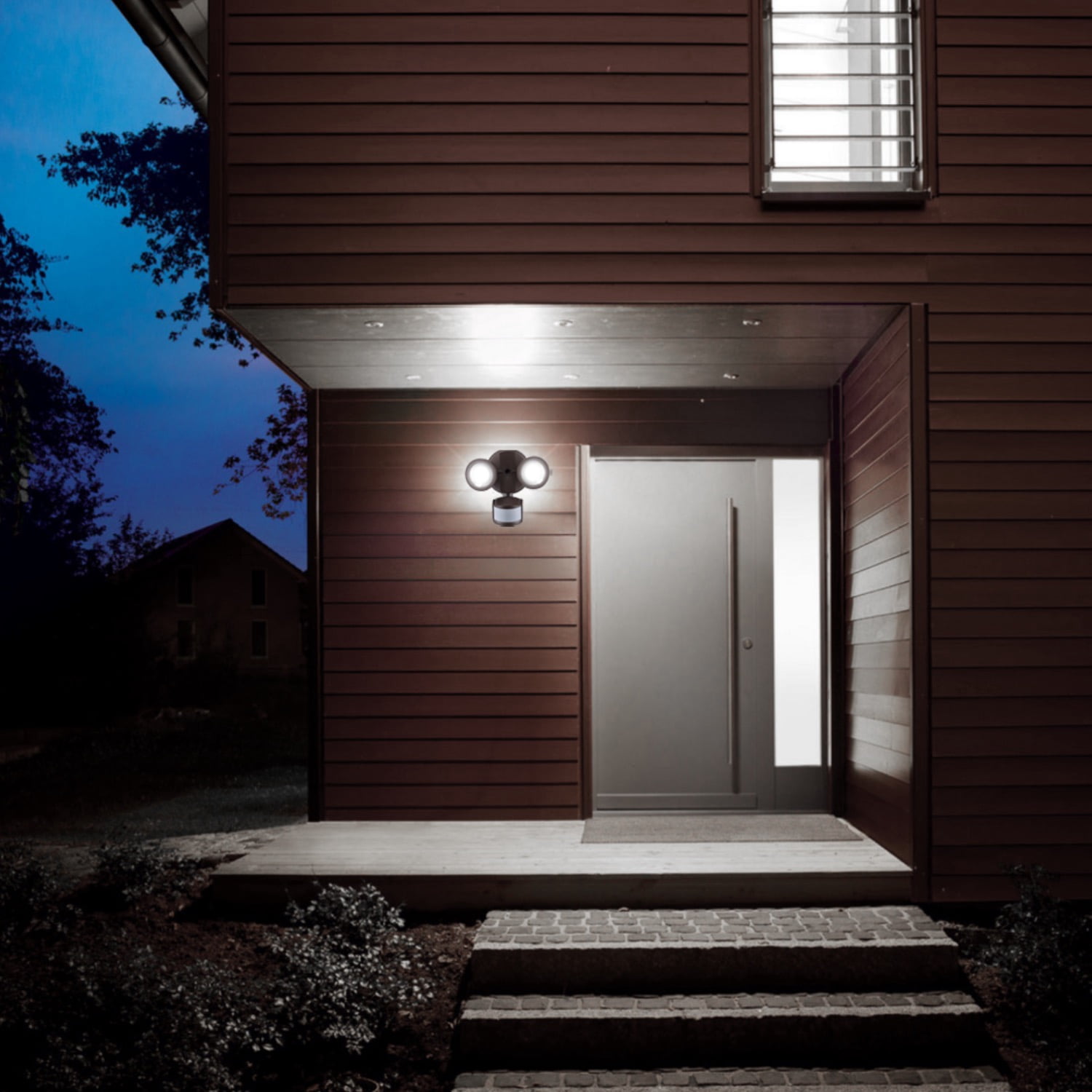 25W LED Security Lights, Dual-Head Motion Sensor Outdoor 30°-80° Beam Angle Adjustable LED Flood Lights, 5000K Daylight, Bronze