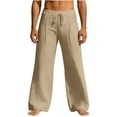 thumbnail image 6 of LONKITO Mens Linen Pants with Pockets, Classic Slim Straigh Leg Summer Pants for Casual Beach, Khaki M, 6 of 8