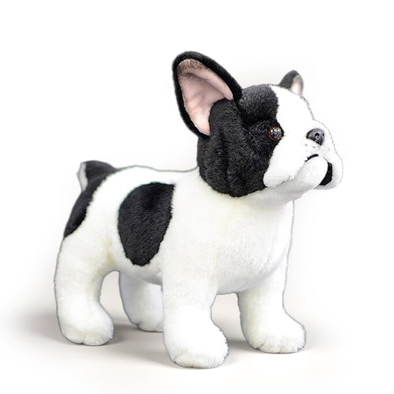 PuffPurrs Lifelike French Bulldog Plush Toy, Realistic Black and White Frenchie Teddy Stuffed Animal, Cute Loyal companion Toy Gift, 26 CM/10 IN