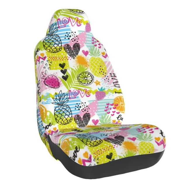 Wukai Tropical Pineapples Full Set Car Seat Covers with Soft Padding Universal Auto Front Seats Protector and Cushion Mat
