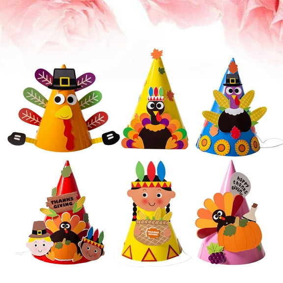 6Pcs Thanksgiving Hat Turkey Paper Hat Craft DIY Thanksgiving School Activities Thanksgiving Party Game Supplies Decoration (Mixed Style)