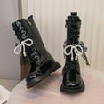 thumbnail image 5 of CAICJ98 Boots for Little Girls PU Leather Combat Boots Lace Up Side Zipper Booties Mid Calf Platform Kids Riding Boots (Toddler/Little Kid/Big Kid),10, 5 of 7