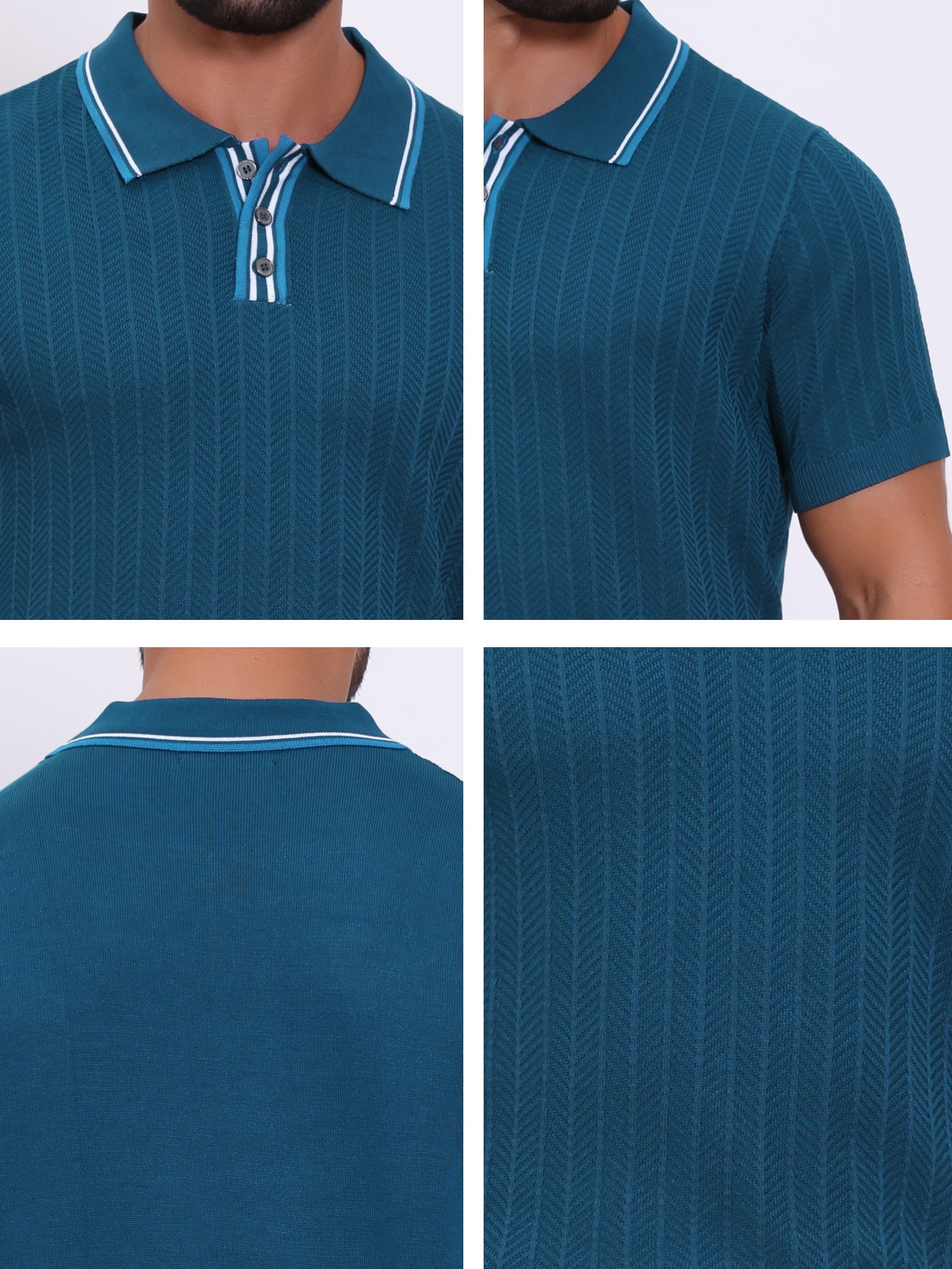 DARING DIVA Men's Knitted Ribbed Hem Short Sleeve Textured Golf Shirts S Royal Blue