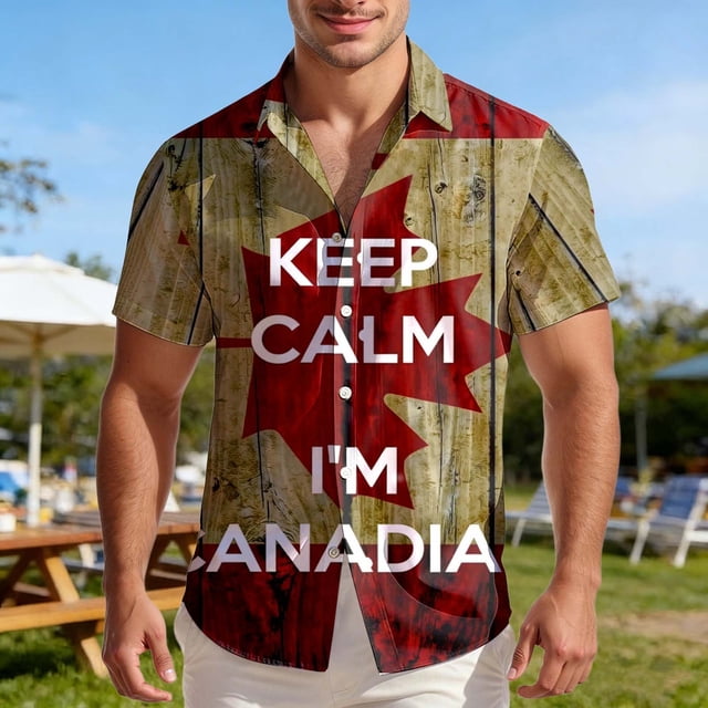 Men's Casual Everyday Canadian Style Printed Collared Button Down Short Sleeve Shirt for Daily Wear and Weekend Outings