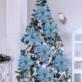 thumbnail image 4 of MINKUROW 20 Set 8.7" Wide 3 Layers Christmas Blue Glitter Poinsettia Flowers Picks Christmas Tree Ornaments for Blue Christmas Tree Wreath Garland Seasonal Holiday Wedding Decorations Gift Box, 4 of 7