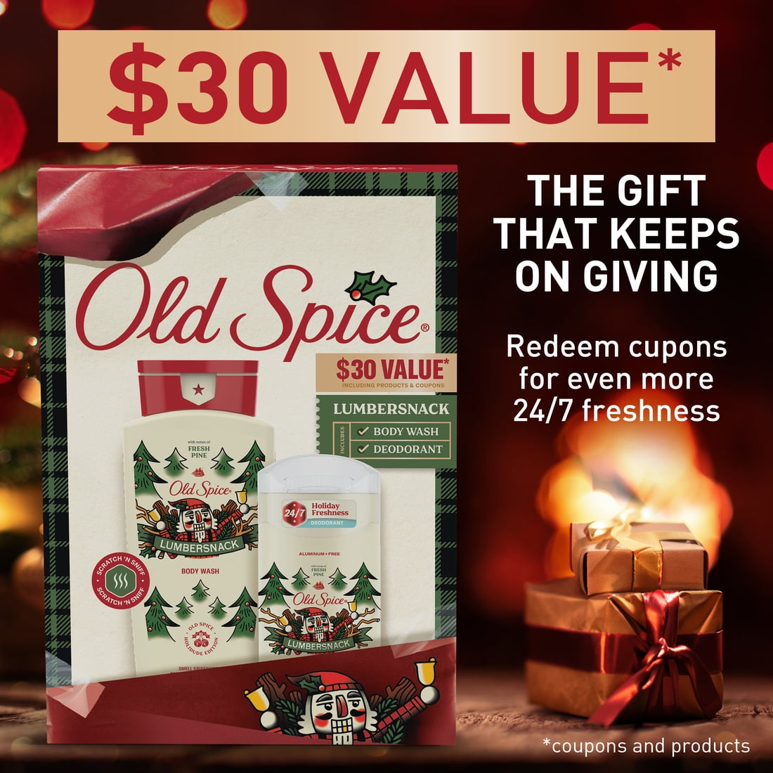 Old Spice Holiday Gift Pack for Men, LumberSnack, Body Wash, Aluminum Free Deodorant, 2-Pack, Holidudes Limited Edition Old Spice Holiday Gift Pack for Men, LumberSnack, Body Wash, Aluminum Free Deodorant, 2-Pack, Holidudes Limited Edition