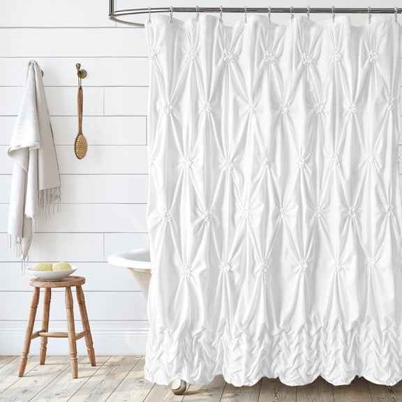 Lipa Farmhouse Boho Shower Curtain,Fabric Bathroom Curtain,White,72" x 72"