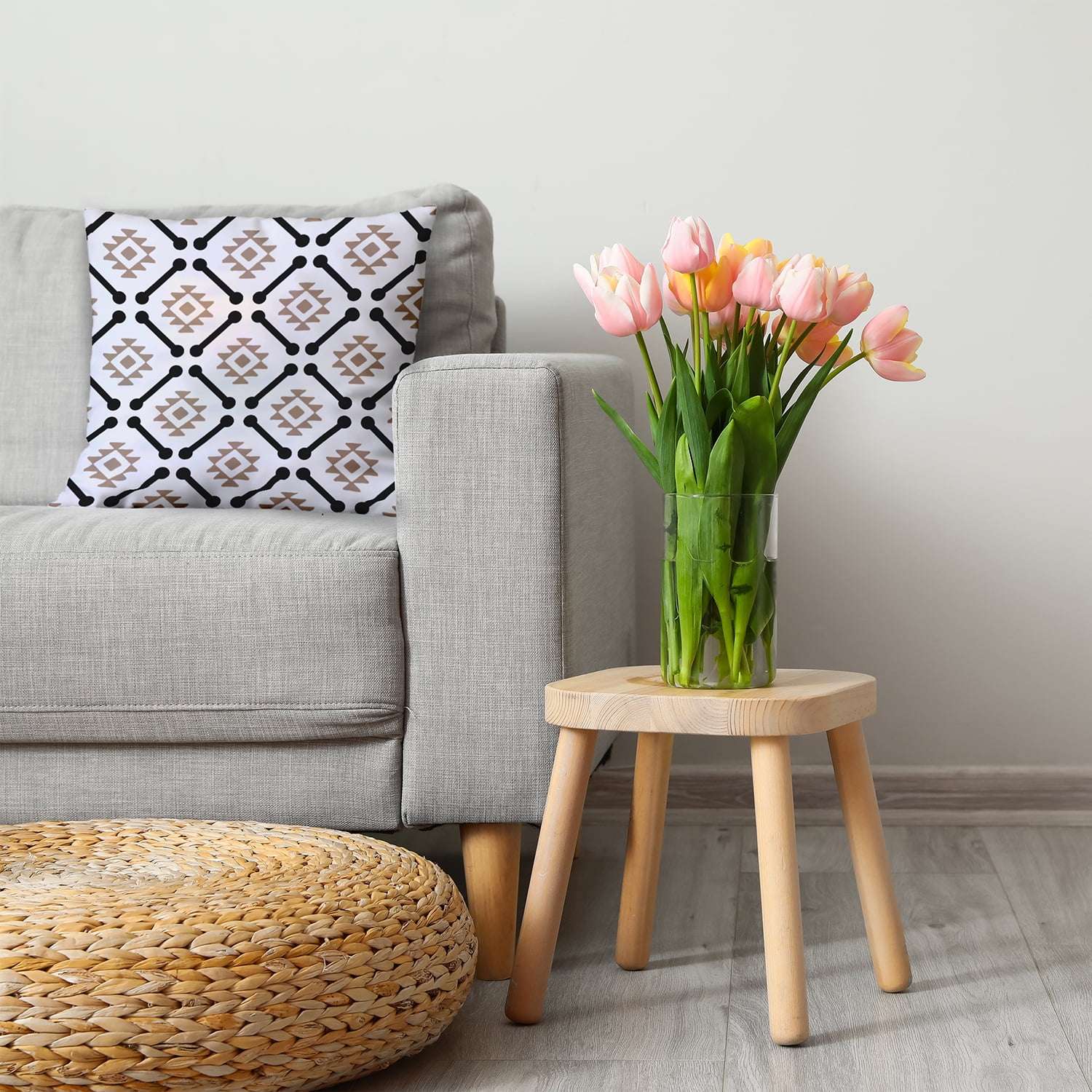 24" x 24" Simply Daisy Modern Tribal Pattern Poly Pillow with Zipper, Taupe Qty 1