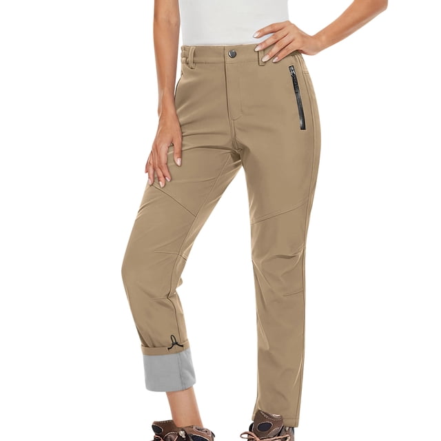 Women's Winter Fleece Lined Waterproof Ski Pants - High Rise Windproof Insulated Hiking Pants with Pockets, Softshell Ripstop Outdoor Snowboarding Pants