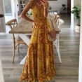 thumbnail image 3 of Red Women Bohemian V-Neck High Waist Floral Print Maxi Dress With Spaghetti Straps For Summer Beach Party, 3 of 8
