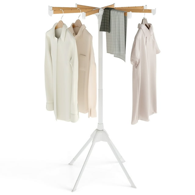 Gymax 4 Legs Clothes Drying Rack w/8 Bamboo Hanging Rods 40 Hanger Slots for Indoor