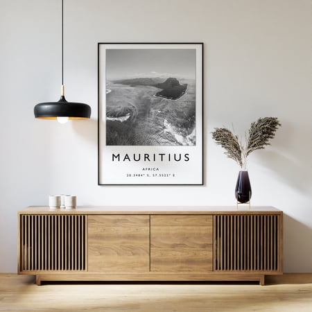 Onimhouse Poster Mauritius Travel Print, Mauritius Travel Poster, Caribbean Travel Art Poster, Black & White, Black Art, Caribbean Gift, -UNFRAMED