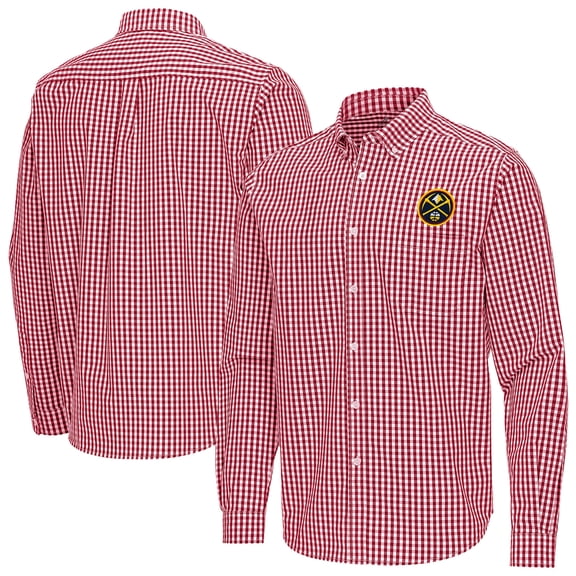 Men's Antigua Red Denver Nuggets Ellis Woven Tri-Blend Button-Down Shirt