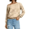 thumbnail image 6 of Mohiass Womens Off the Shoulder Sweatshirt Oversized Long Sleeve Tops Trendy Cute Loose Plain Fall Hoodie with Pocket Khaki S, 6 of 7