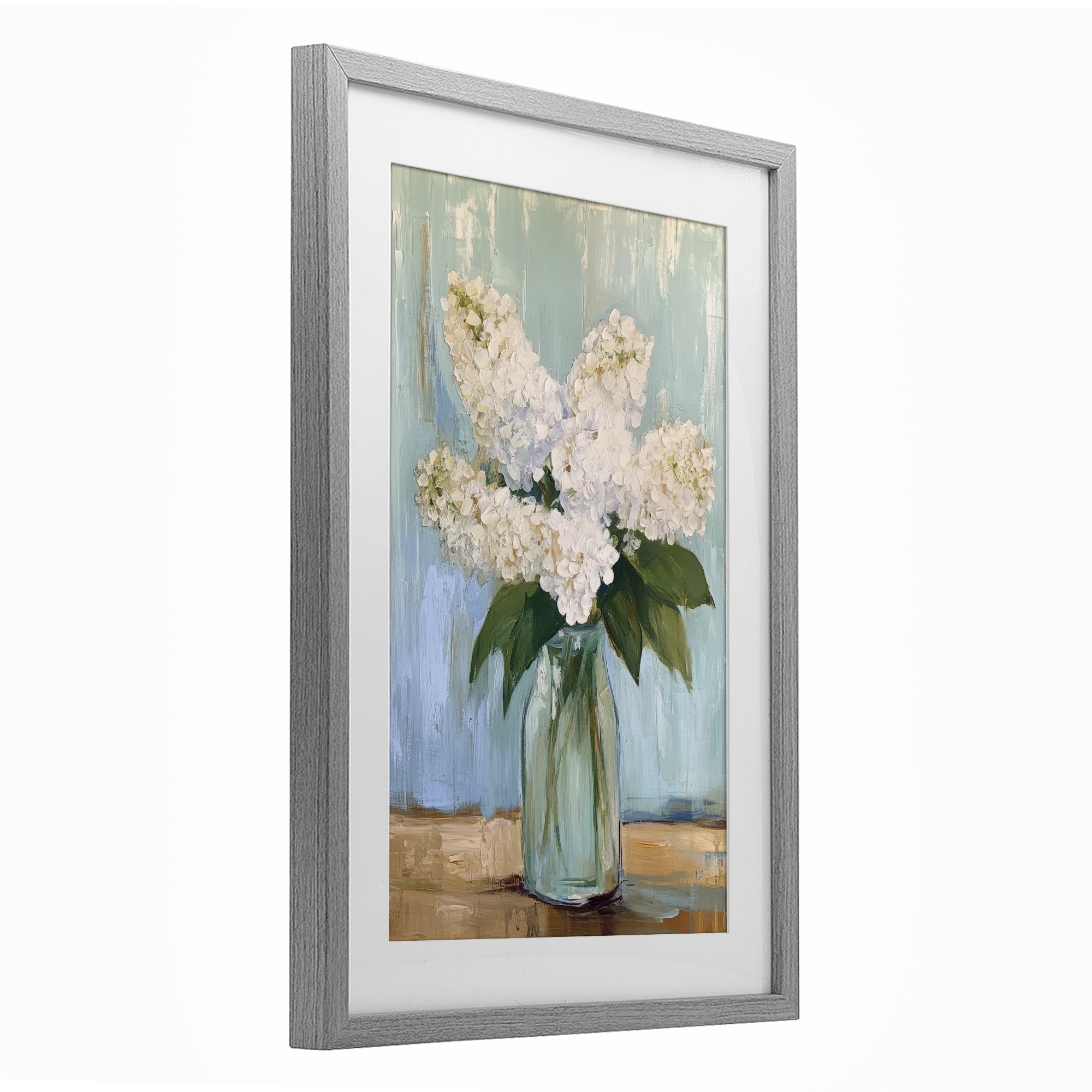 Stupell Industries Tall Flowers in Glass Vase Gray Framed Print Under Glass, design by Petal Prints Design
