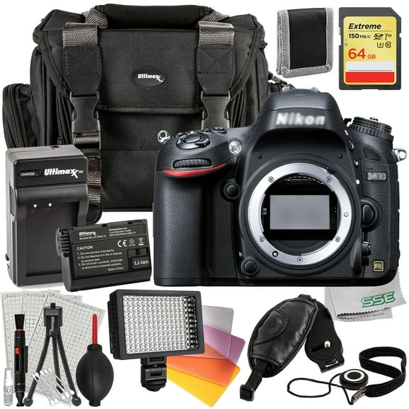 Ultimaxx Essential Nikon D610 DSLR Camera Bundle (Body Only) - Includes: 64GB Extreme Memory Card, 1x Replacement Battery, LED Video Light & More (25pc Bundle)