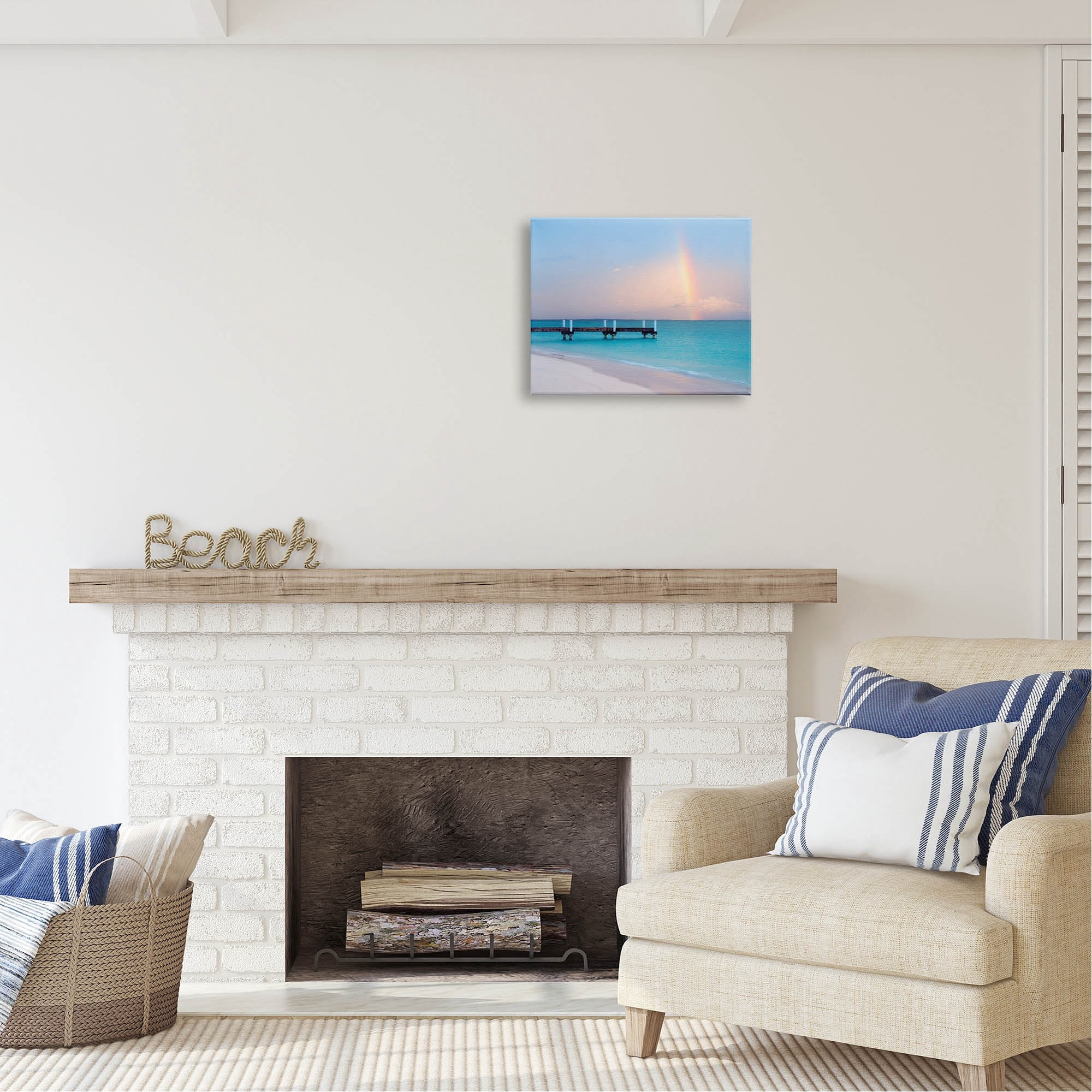 Stupell Industries Calm View Beach Rainbow Coastal Photography Gallery Wrapped Canvas Print Wall Art
