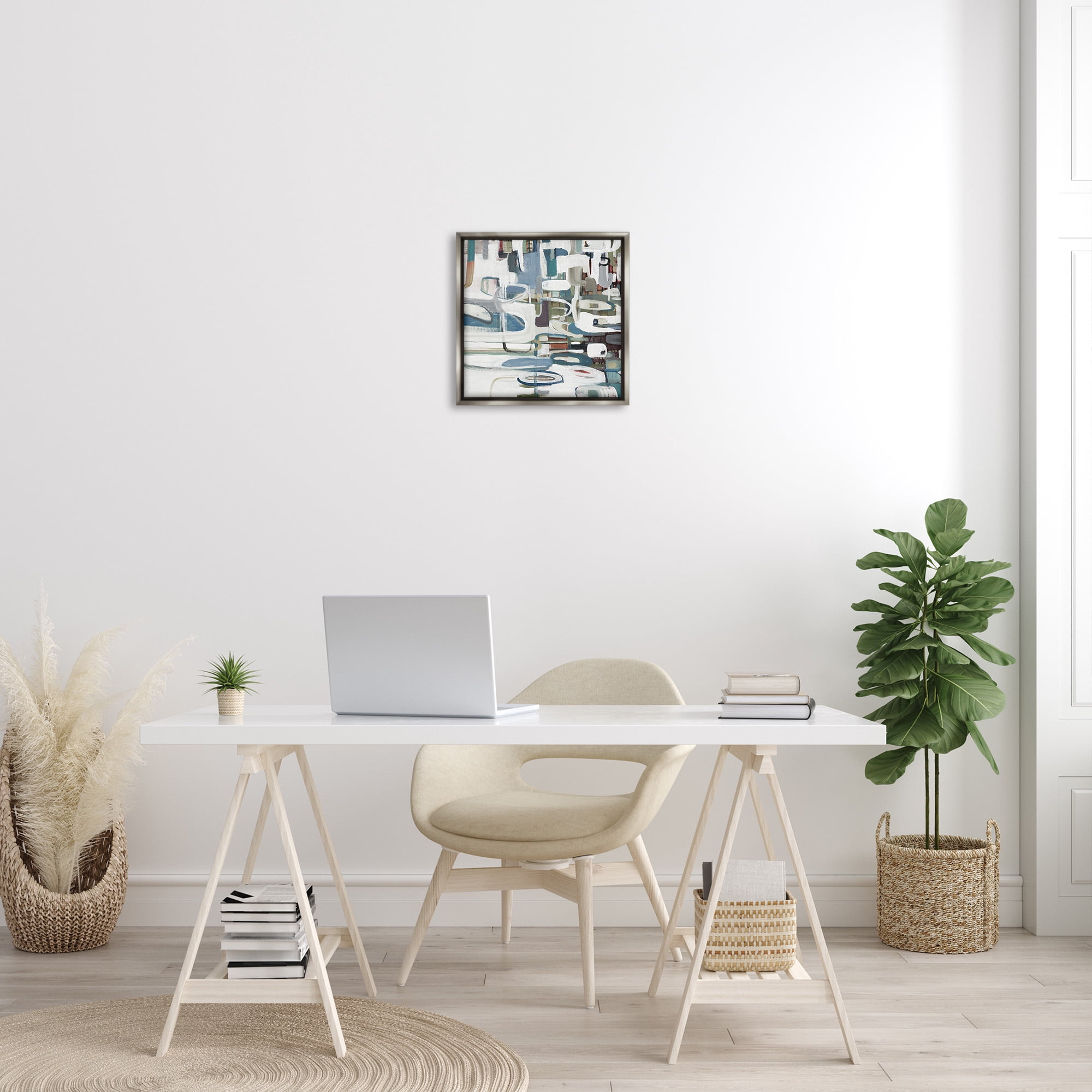 Stupell Industries Abstract Geometric Forms Abstract Painting Gray Floater Framed Canvas Art Print Wall Art, 18 x 18