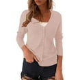 thumbnail image 2 of VISALY Cropped Cardigan Long Sleeve Cardigan Women's V Neck Cardigan Sweater Plus Jacket Solid Color Knitted Sweater Button Down Cardigans Thin Cardigans Lightweight Khaki M, 2 of 4