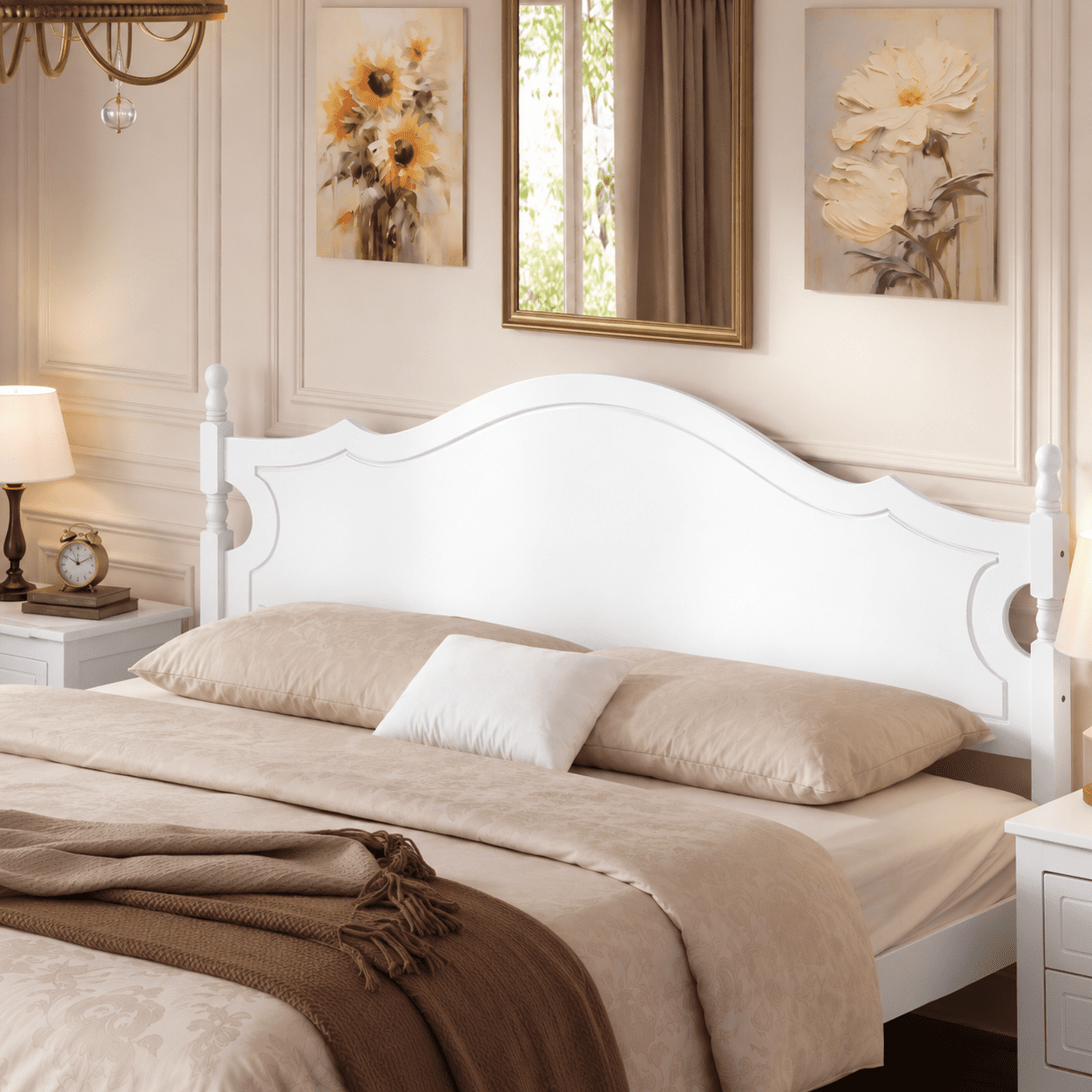 Euroco Wood King Size Platform Bed, White