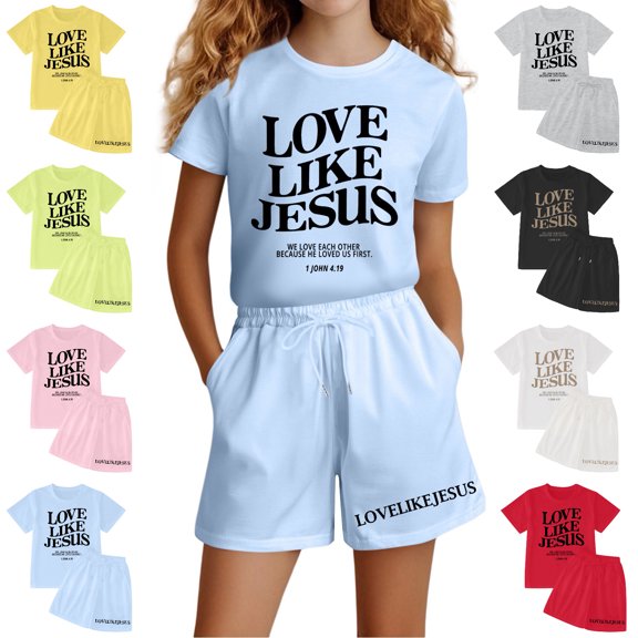 WELOIJEVBE Girl Summer Outfits Sets Casual Cap Sleeve T-Shirt Top and Shorts for Child Girls Girls Clothes 4-5 Years