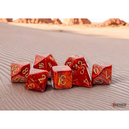 Chessex Mega-hedral Poly Set - Scarab, Scarlet w/Gold (7) New