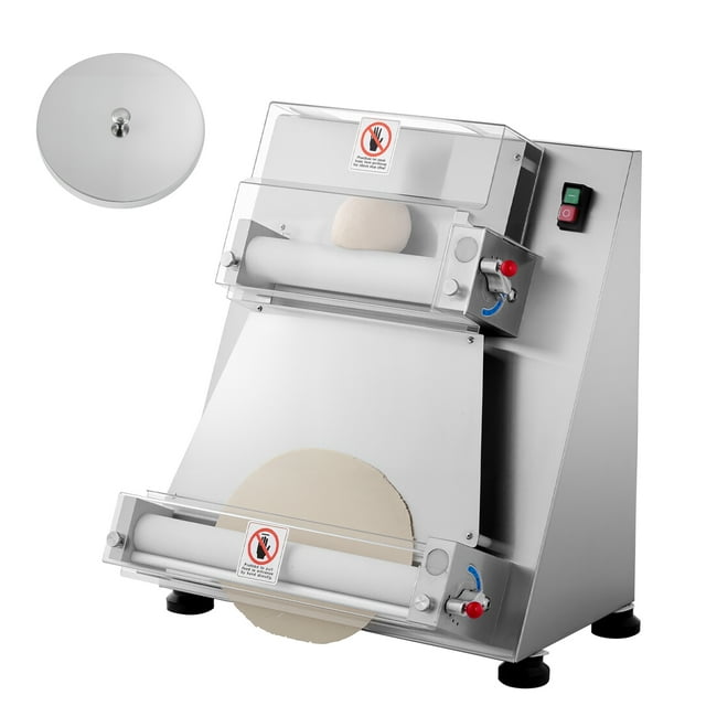 KFFKFF Pizza Dough Roller Sheeter, 3-16 Inch Semi-automatic Stainless Steel Pizza Press, Commercial Electric 390W Pasta Maker Machine, 260 pcs Per Hour, Adjustable Thickness, with Dough Press Lid