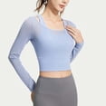 thumbnail image 2 of Tiweut Women's 2 in 1 Yoga Long Sleeve Mesh Gym Athletic Tops Workout Shirts with Medium Support Sports Bra,Light Blue, 2 of 4