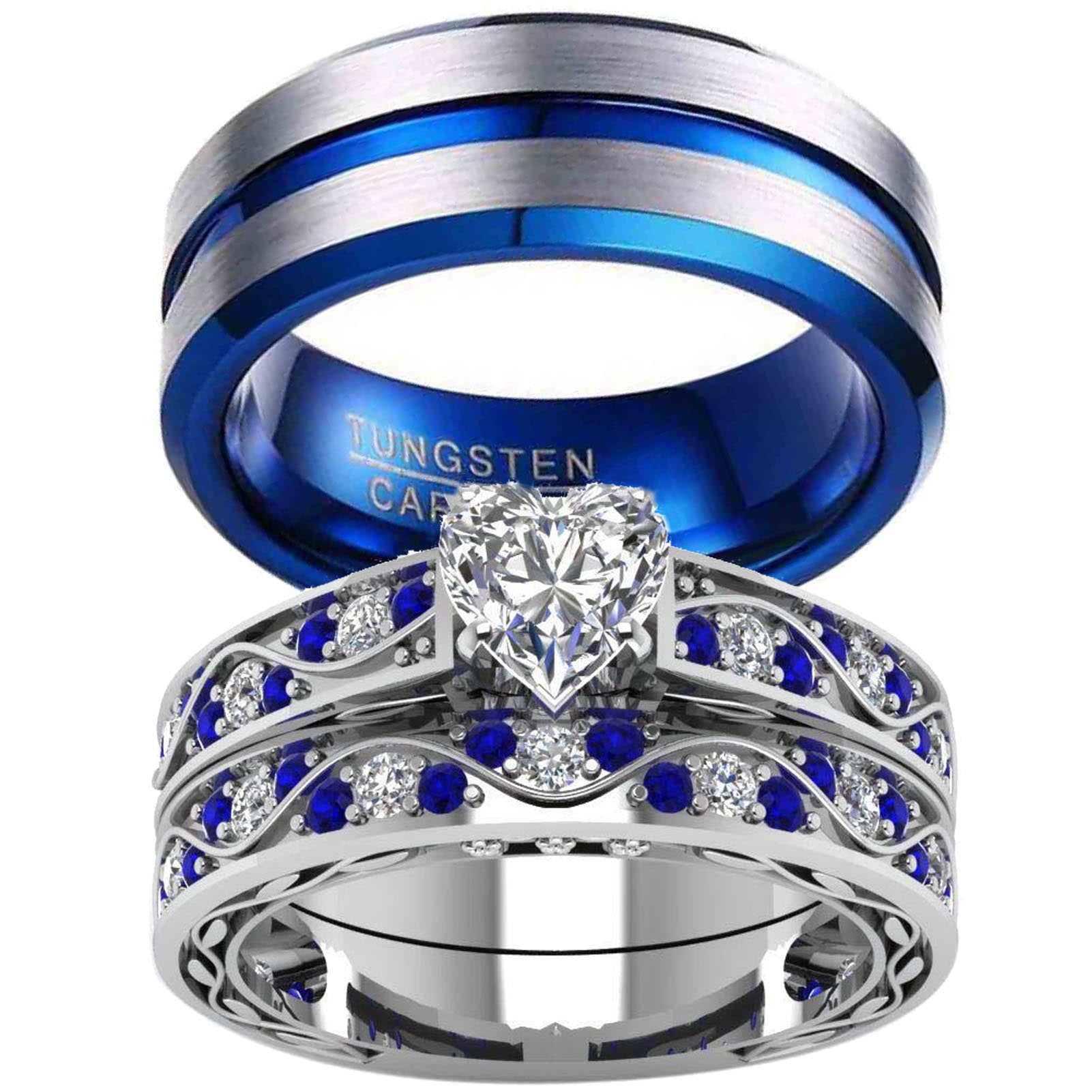 Vergelijking Assimileren Hesje Matching Ring Couple Rings White Gold Plated 1CT CZ Women Wedding Ring Sets Female  Ring - Walmart.com