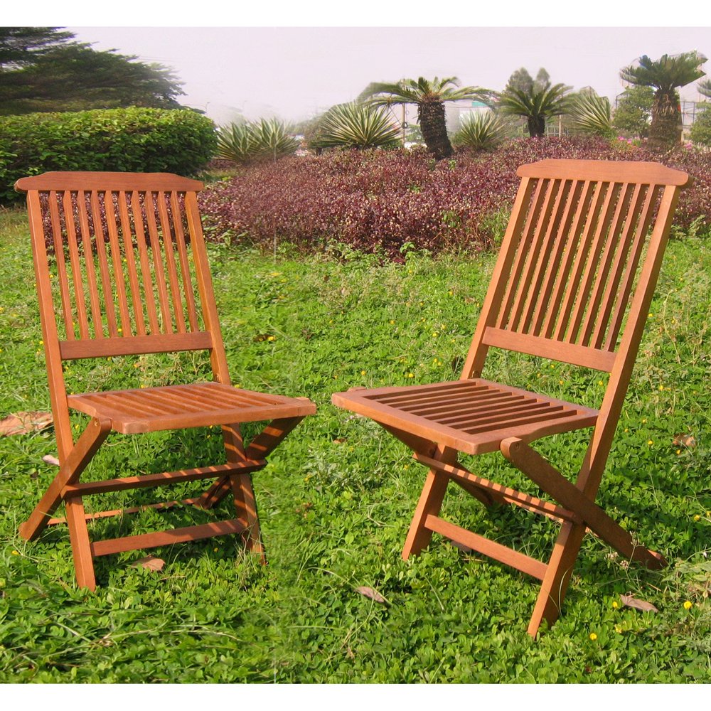 International Caravan Acacia Folding Wooden Patio Chair Set of 2