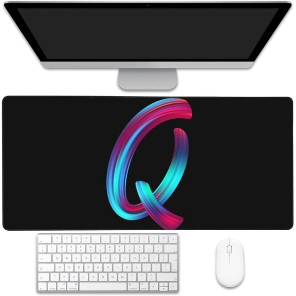 Desk Pad, Colorful Letter Q Extended Gaming Mouse Pad Large, 35.4"x15.7" Big Mouse Pad with Non-Slip Base and Stitched Edge, Long Computer Keyboard Mouse Mat for Home Office Work