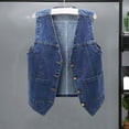 thumbnail image 5 of Denim Sleeveless Vest - Women's Casual Pocketed Jacket, Loose Fit Layering Piece | Baberdicy | Women Autumn Solid Color with Pocket Loose Casual Sleeveless (Dark blue | XL), 5 of 6