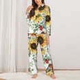 thumbnail image 3 of Kll Sunflowers Leaves And Birds Print Women'S Long Sleeve Pajamas With Pants Sleepwear Loungewear 2 Set-X-Large, 3 of 9