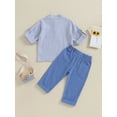 thumbnail image 5 of Musuos Kids Boys Summer Outfits 6M 12M 18M 24M 3Y 4Y Buttons Short Sleeve Shirts and Elastic Waist Long Pants 2Pcs Clothes Set, 5 of 10
