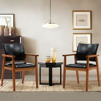 Black Mid-Century PU Leather Upholstered Arm Chair, Dining chair, Set of 2