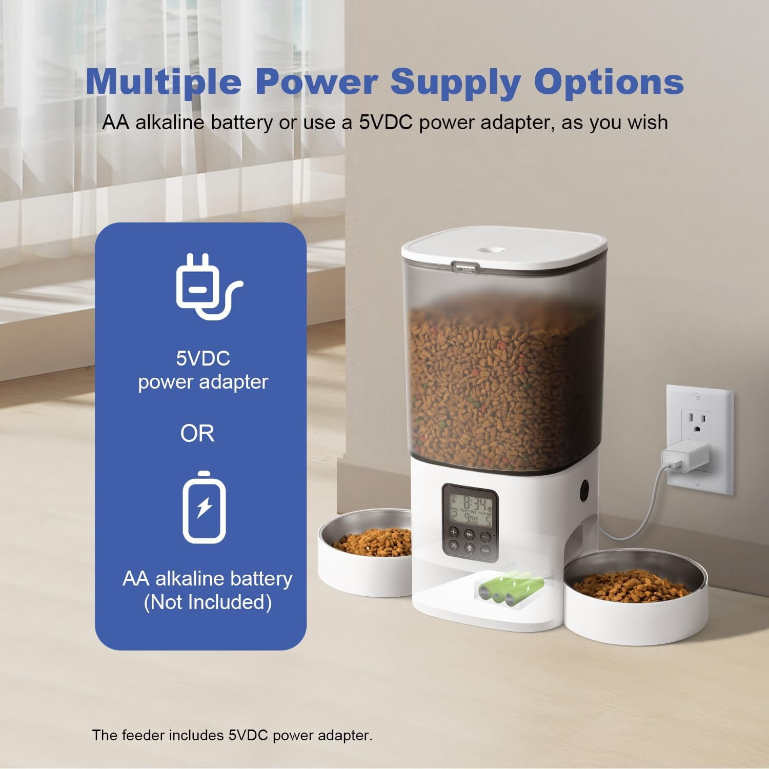 Automatic Cat Feeder 6L with Voice Recorder & Dual Power