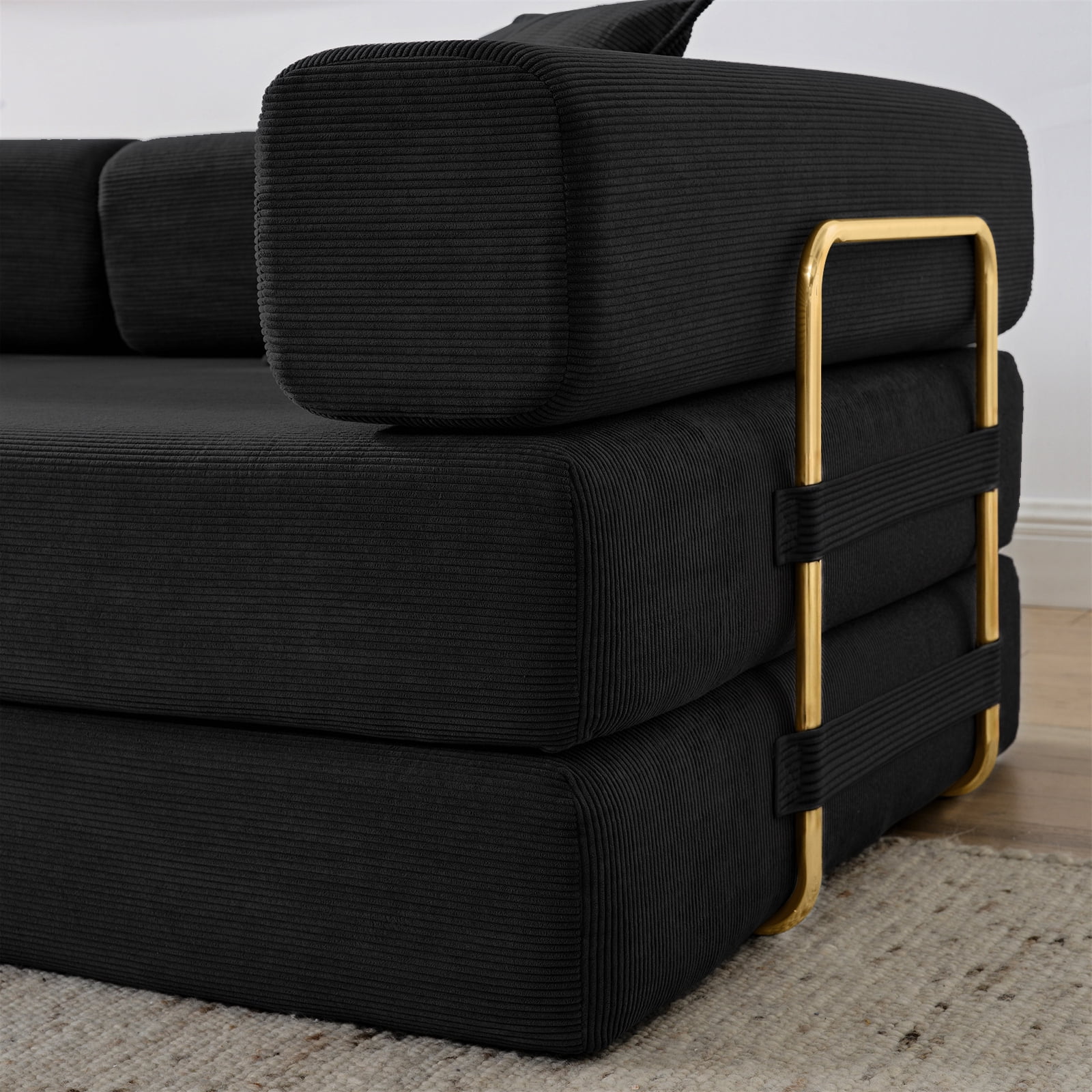 Lunale Boneless Cloud Couch, Convertible Floor Sofa Bed, Queen Size Pull Out Sleeper Sofa, No Assembly Required, Black Corduroy