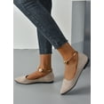 thumbnail image 6 of Women Faux Pearl Decor Point Toe Ankle Strap Flats  Elegant Apricot Faux Suede Pumps, 6 of 6