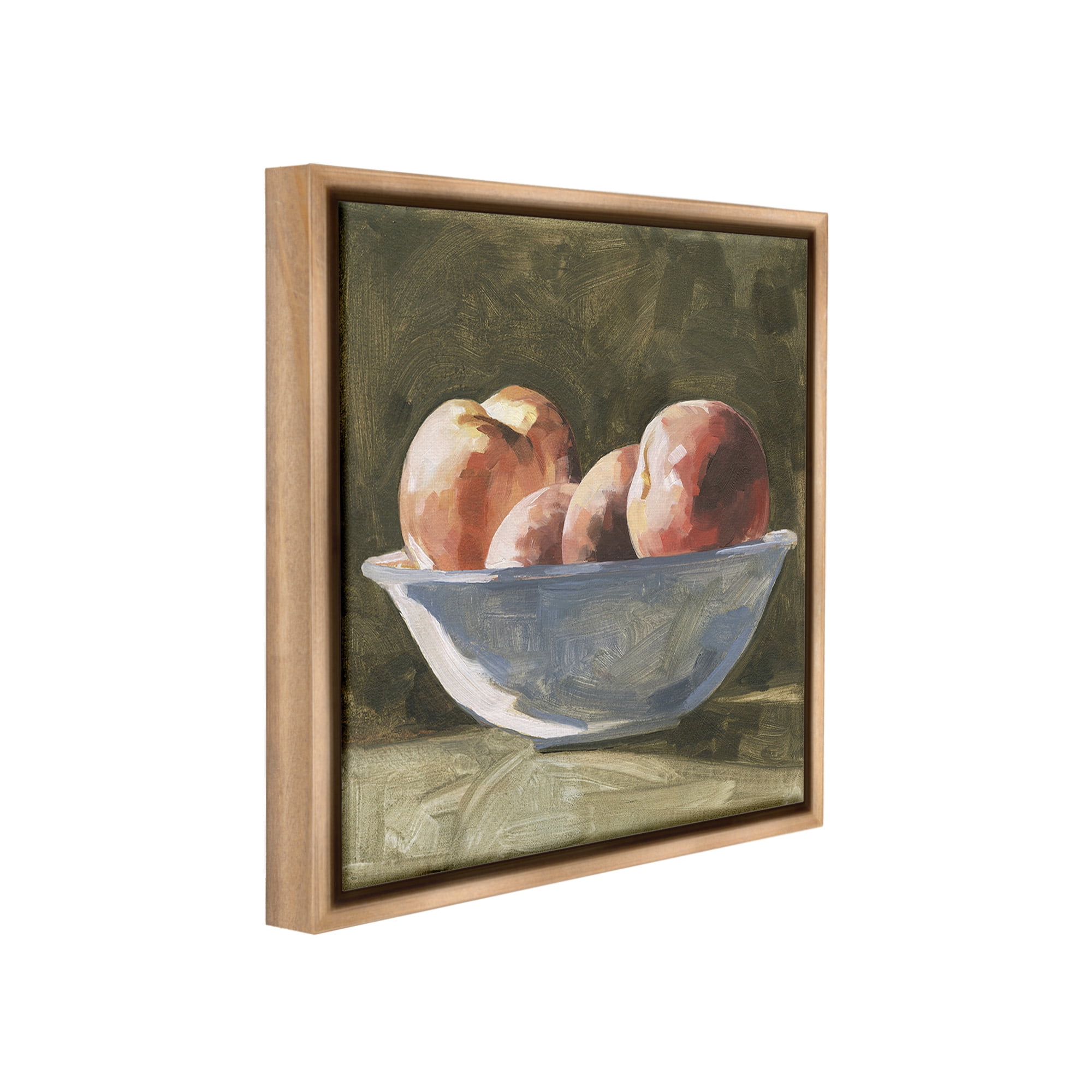 Stupell Industries Apples in Bowl Still Life Food & Beverage Painting Brown Floater Framed Canvas Art Print Wall Art, 18 x 18