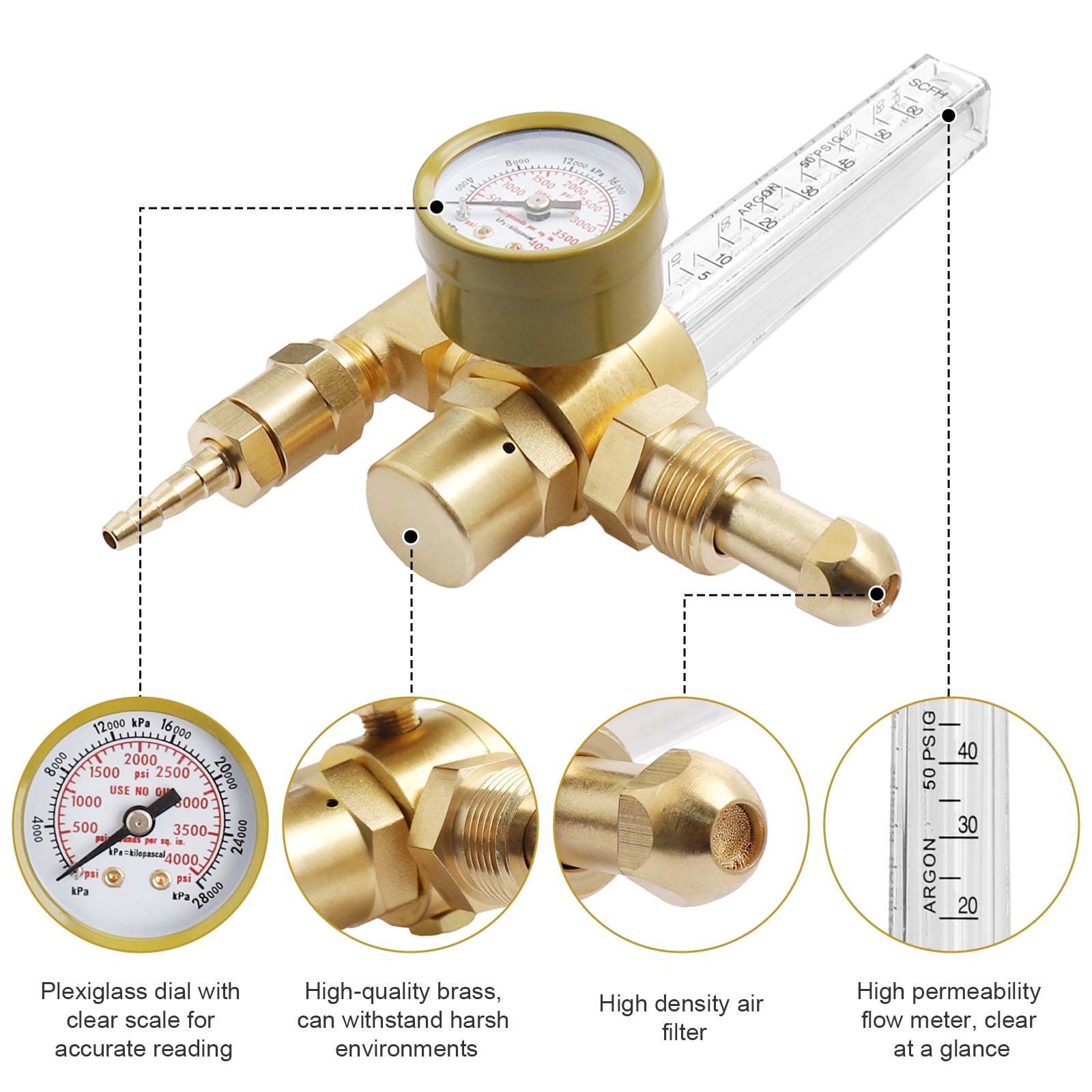 Audessy Welding Gas Regulator Flow Meter with Gas Hose, Leak-Proof Argon CO2 Pressure Gauge with Universal Multi-Interface, Suitable for MIG TIG Welding Machines