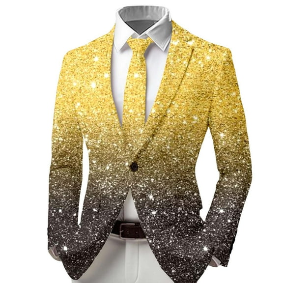 Tisuna Boys Christmas Suit Jacket Soft Button Down Collared Formal Jackets Kids Sequin Gradient Print Holiday Events Uniform Coat Size 3-4 Years Light Yellow
