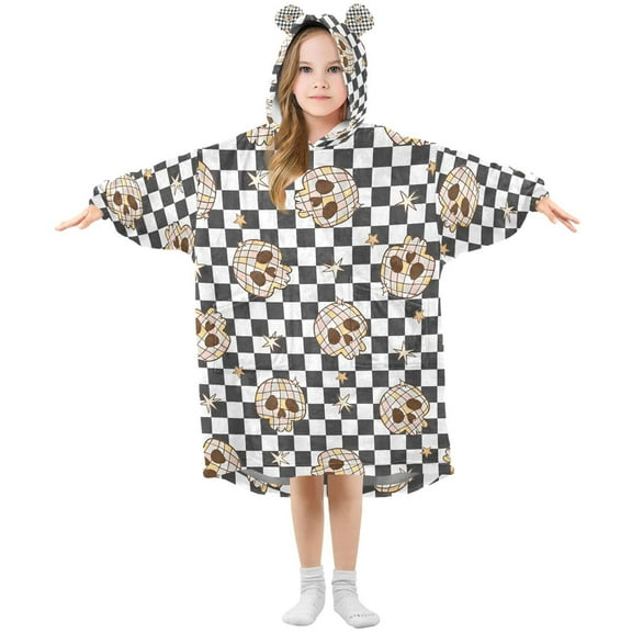joogoo Wearable Blanket Hoodie for Skulls on Checkered Oversized Sherpa Hooded 3-14 YR M