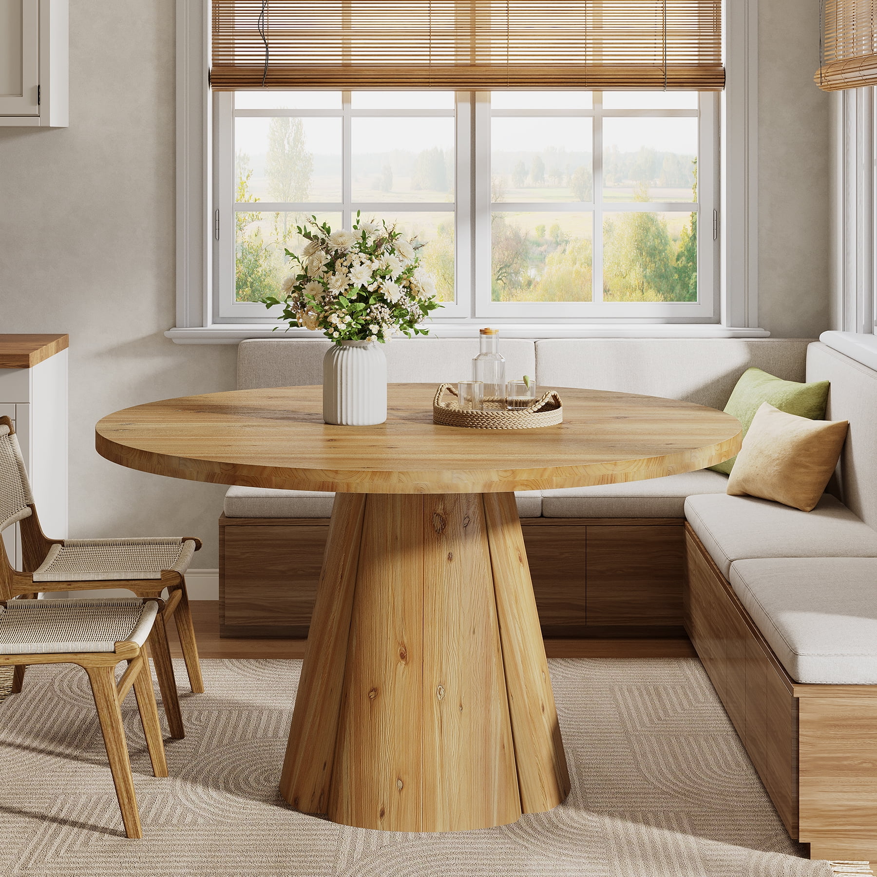 Tribesigns 47.24-Inch Solid Wood Dining Table, Farmhouse Round Kitchen Table with Wooden Pedestal Base for 4-6, Dinner Furniture for Kitchen, Home Dining Room, Easy Assembly