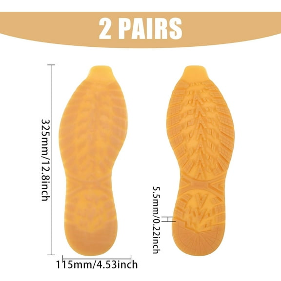 2 Pair Rubber Soles Shoe Replacement for DIY Shoes Rubber Full Out Sole Wear Resistant Shoes Sole for Work Shoe and Boots Yellow 12.8×4.53×0.22 inch