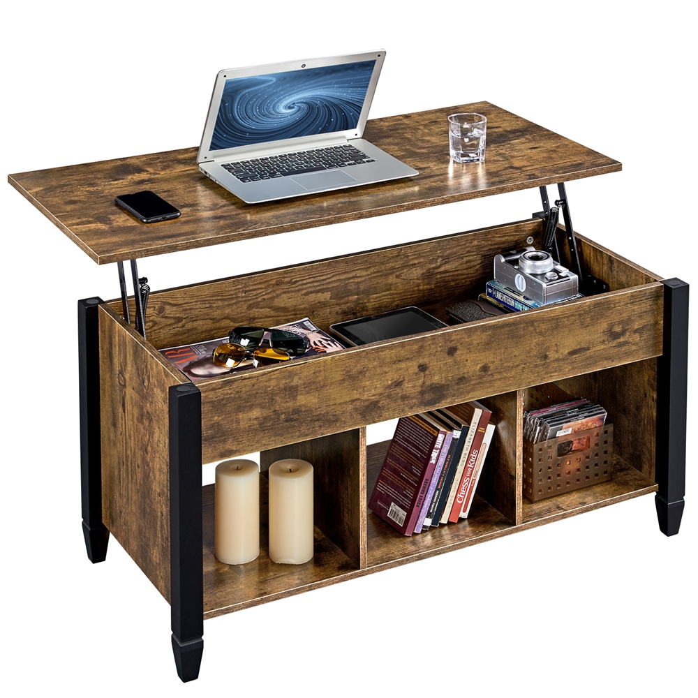 Alden Design 41" Lift Top Coffee Table with 3 Storage Compartments, Rustic Brown - image 4 of 12